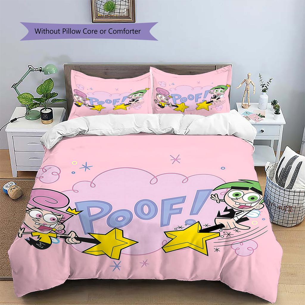 The Fairly OddParents2 Pattern Bedding Quilt Set Home Decoration Gift (1 * Duvet Cover + 2 * Pillowcase Without Core)
