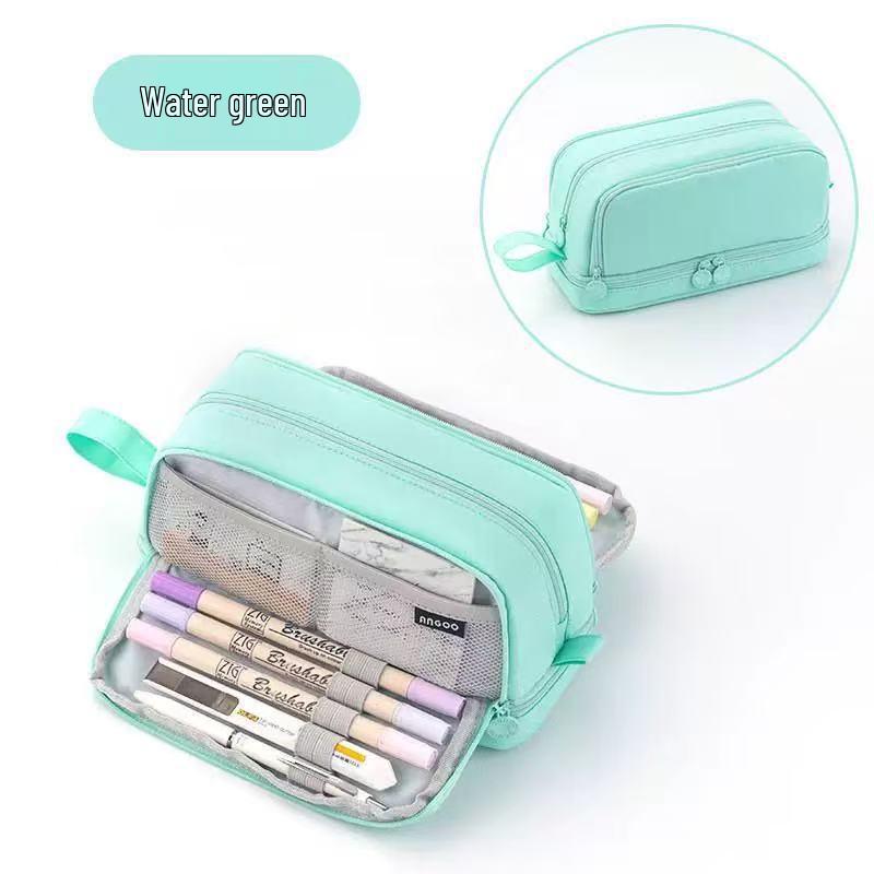 Многофункциональный пенал унисекс большой вместимости - Простой однотонный пенал для канцелярских принадлежностей зелёный