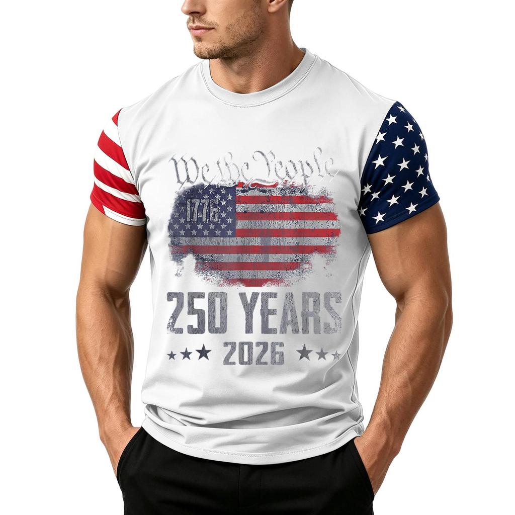 Men's Independence Day Flag Print Short Sleeve T-Shirt, Loose Casual Daily Summer Tops