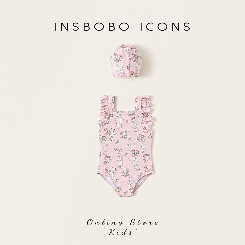 Insbobo Baby Swimsuit 2026 Summer New Style Girls Swimming Clothes Girls One-Piece Swimsuit Kidsren s Summer Clothing Pink 80