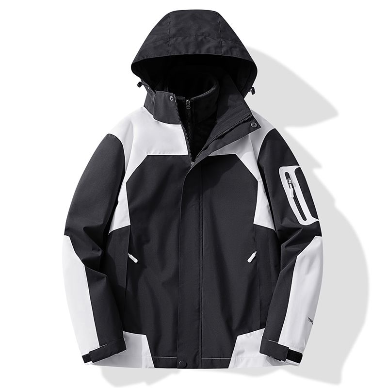 Women 3 In 1 Color Block Ski Jacket Waterproof Detachable Fleece Liner Warm Loose Windbreaker Outer Coat
