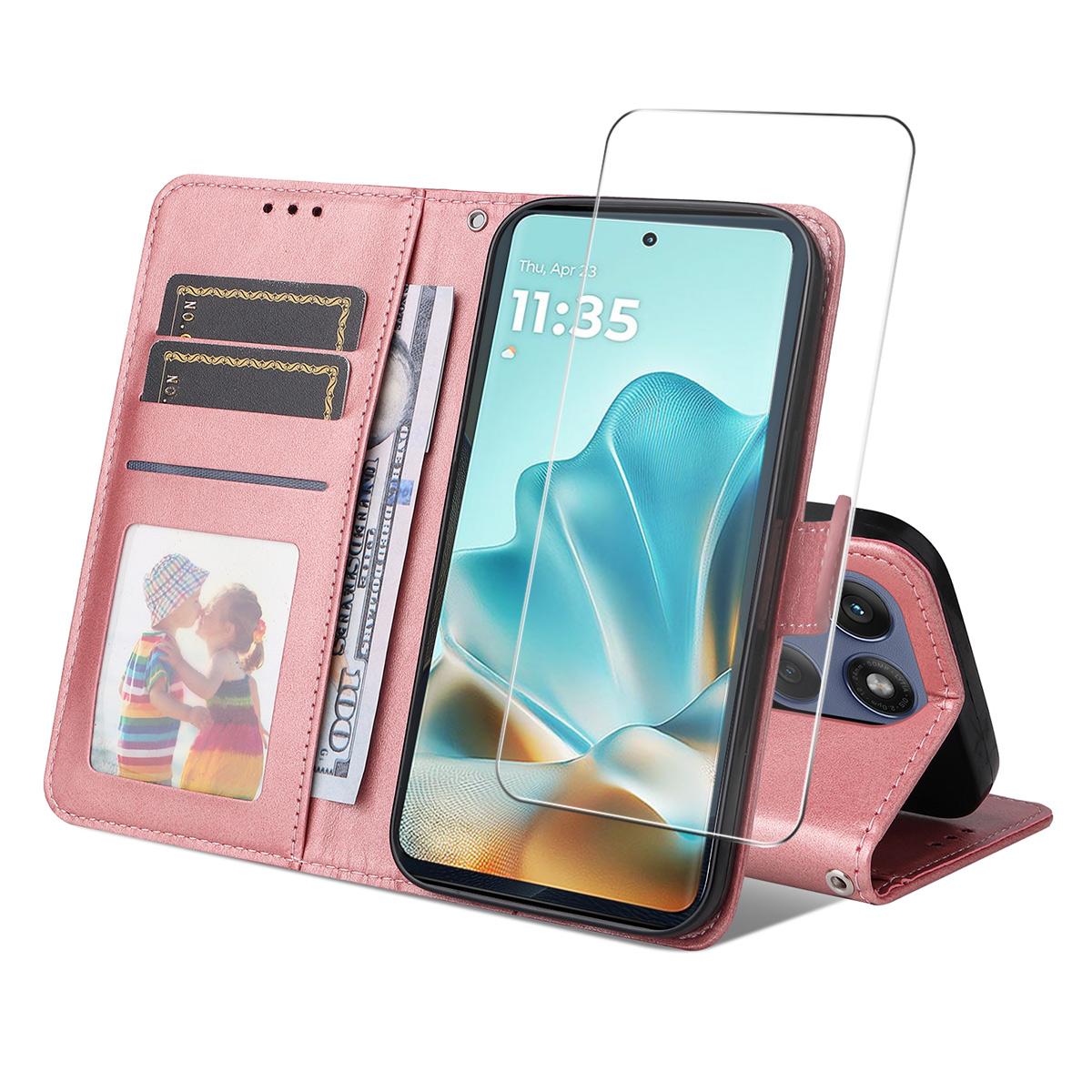 

For Motorola Edge 60 5G/60 Fusion 5G PU Leather Wallet Case ENKAY HAT PRINCE Phone Stand Cover with Tempered Glass A