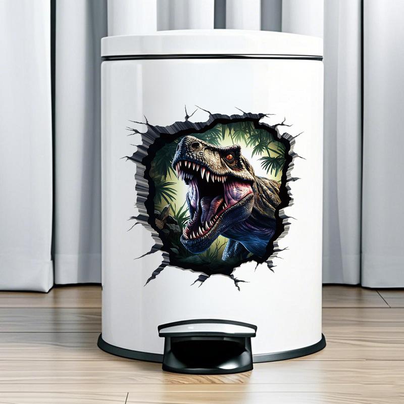 3D Dinosaurier Wandsticker für Kinderzimmer Kindergarten Schlafzimmer Wanddeko Wasserdichte Vinyl Toilettenaufkleber für Mülleimer Kreative Abziehbilder
