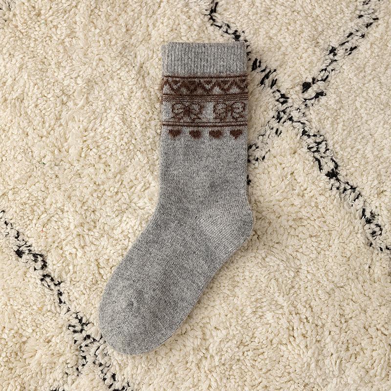 Mittellanges Röhrengarn mit Federn, farblich passende Wollsocken im Retro-Stil mit Schleife, für Zuhause und Freizeit, wärmespeichernd, verdickt, Thermosocken