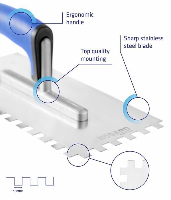 Hogard - 44048588 - Truelle Crantee INOX | Truelle Carree Dentee Professionnelle | Fabriquee en UE