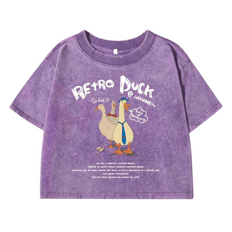 

Три Утки Мультяшный Принт Женская Короткая Футболка для Стирки Летняя Дышащая Футболка Уличный Дистресс Топы Женские XL