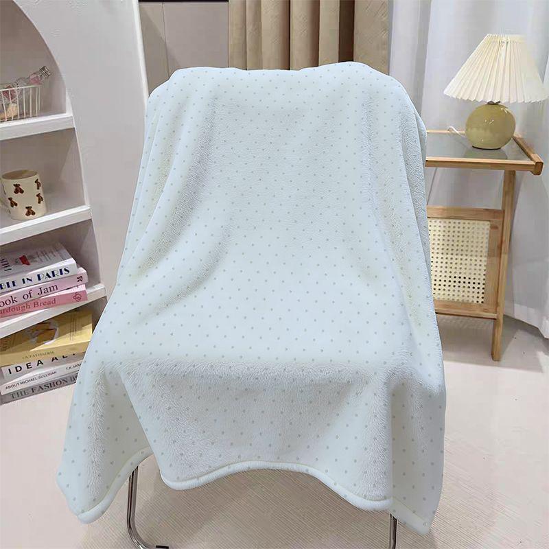 Korean Style Light Yellow Polka Dot Flannel Nap Blanket