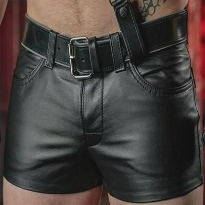 2023 Summer European & American Men's PU Leather Slim Shorts - Casual Solid Color