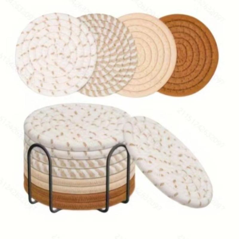 8 Cotton Rope Woven Placemats and Coasters: Handcrafted, Minimalist Coasters with a Japanese-Style Table Setting