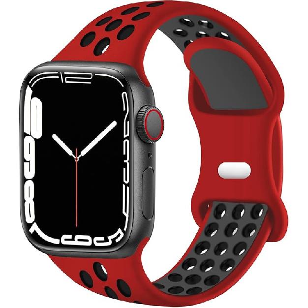 Sport Bands Compatible for Apple Watch Bands 38mm 40mm 41mm 42mm 44mm 45mm 46mm 49mm,Soft Silicone Sport Women Men Replacement Strap Compatible with 42mm for Series 3/44mm/45 красный черный