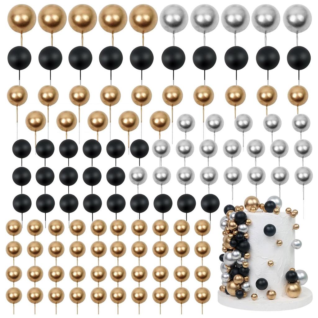97PCS Ball Cake Toppers Cake Decorations Foam Ball Cupcake Picks DIY Cake Insert Toppers for Birthday Party Wedding Baby Shower