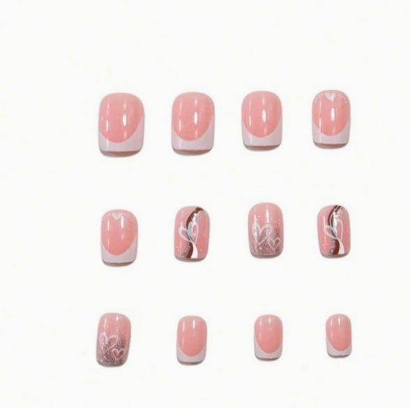 24 Pieces Of Wearing Armor Valentine'S Day Short Square European And American Gold Powder Simple Lines Love White French Wearing Armor