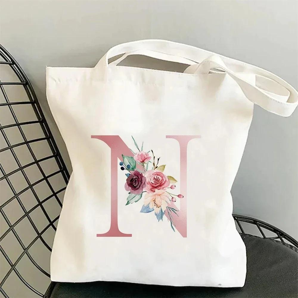 Canvas Bag Women's Travel and Leisure One Shoulder Handbag Pink Letter Large Capacity Gift White Canvas