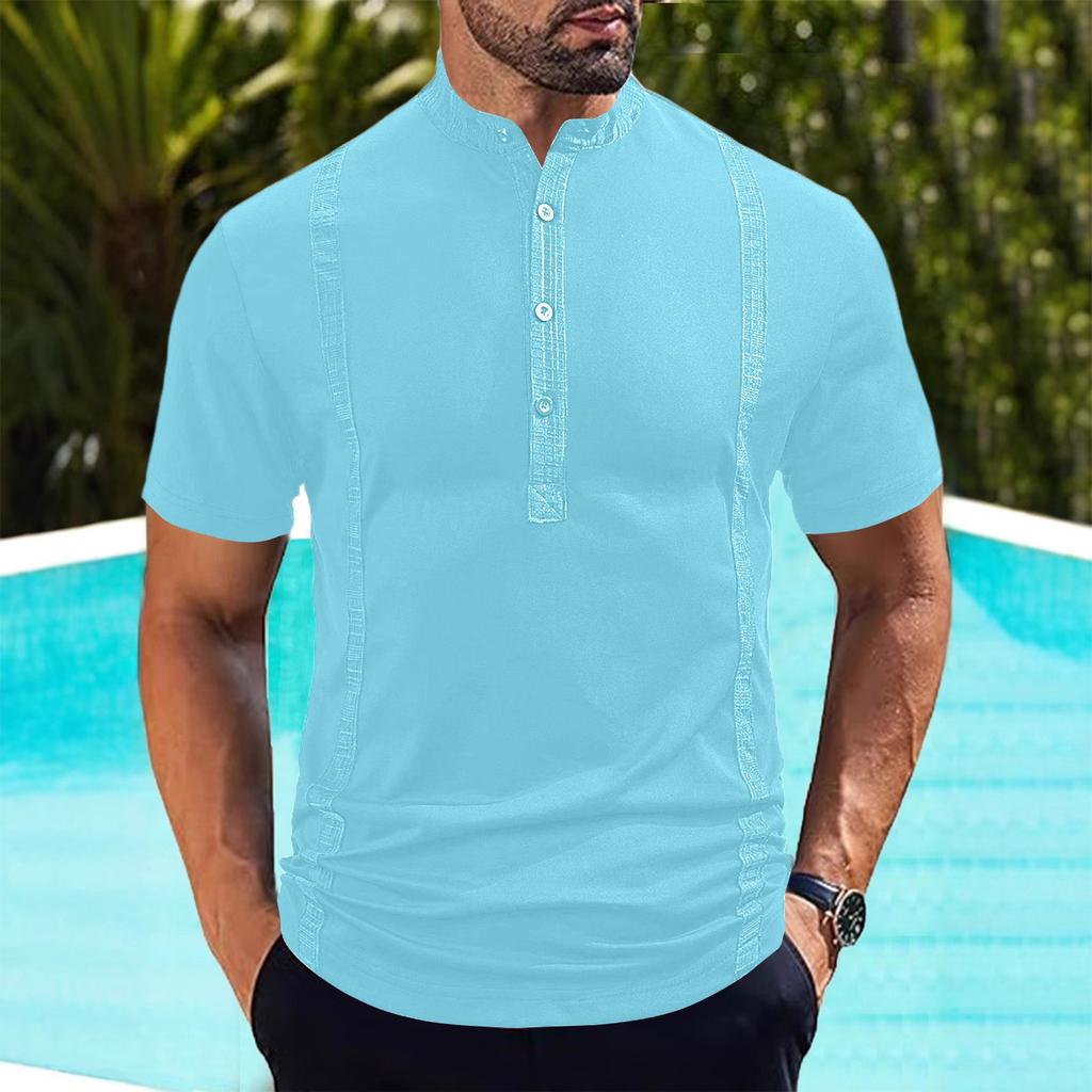 Summer Men Stand Collar Short Sleeve T-shirt Men