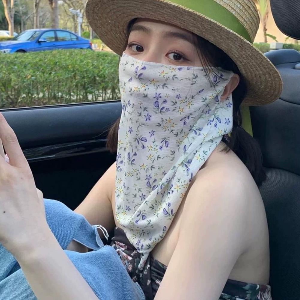 Flowers Summer Sunscreen Mask Full Face Ultraviolet Female Thin Section Cover Face Veil Mask Neck Neck Protector