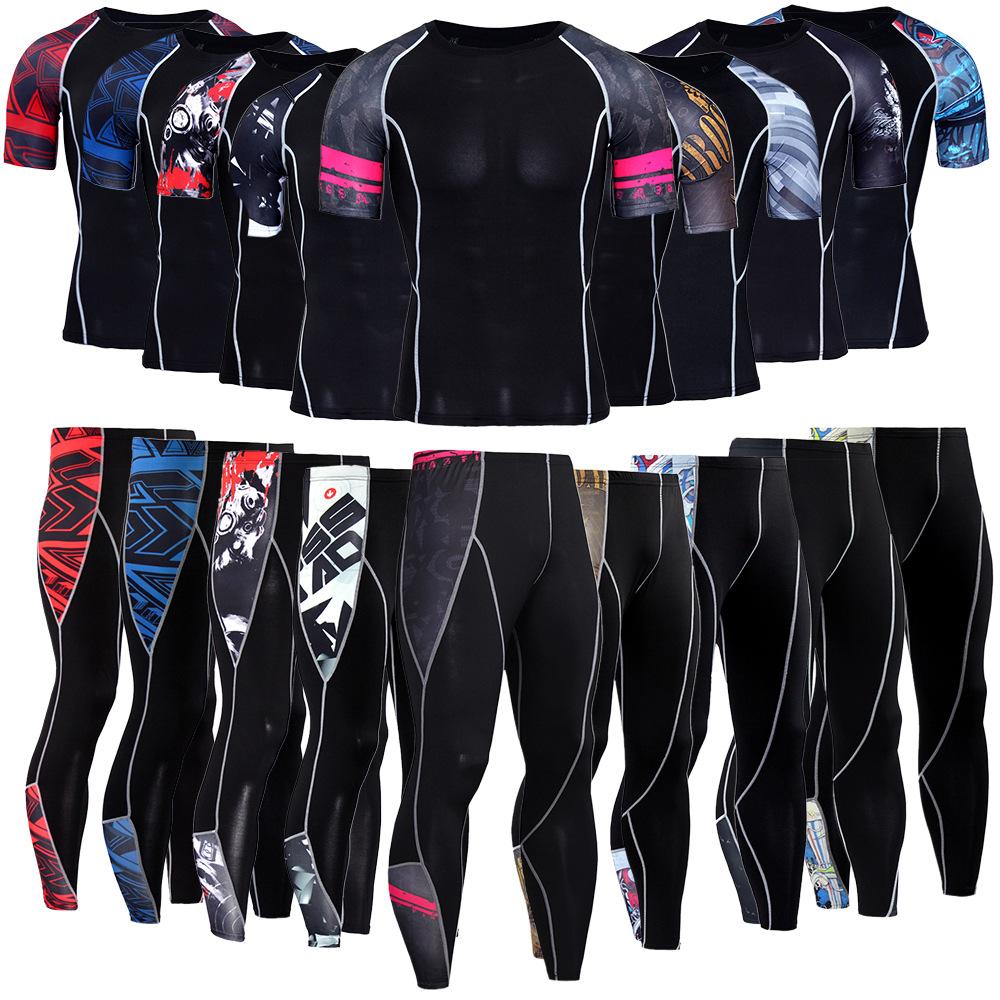 CANGHPGIN 2ks Fitness oblečení Pánské termoprádlo Set Legíny Base Kompresní sportovní oblek