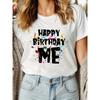 European Size Women's "HAPPY BIRTHDAY To ME" Graphic T-Shirt - Black & White Casual Streetwear Top with Confetti Design, Round Neck Short Sleeve