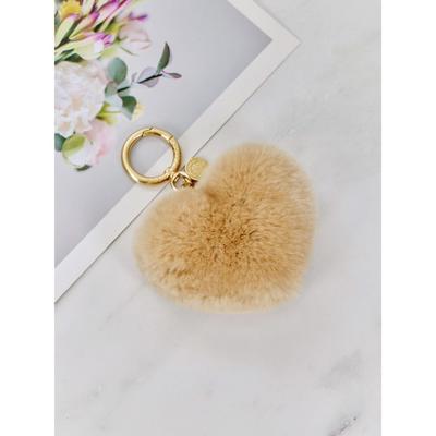 Rabbit Fur Heart Keychain & Charm - Beige