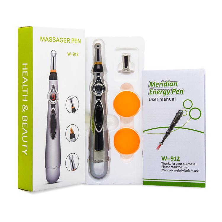 Meridian Pulse Acupressure Pen: 5-Head, 9-Level Intensity Acupuncture Massager with Red Light