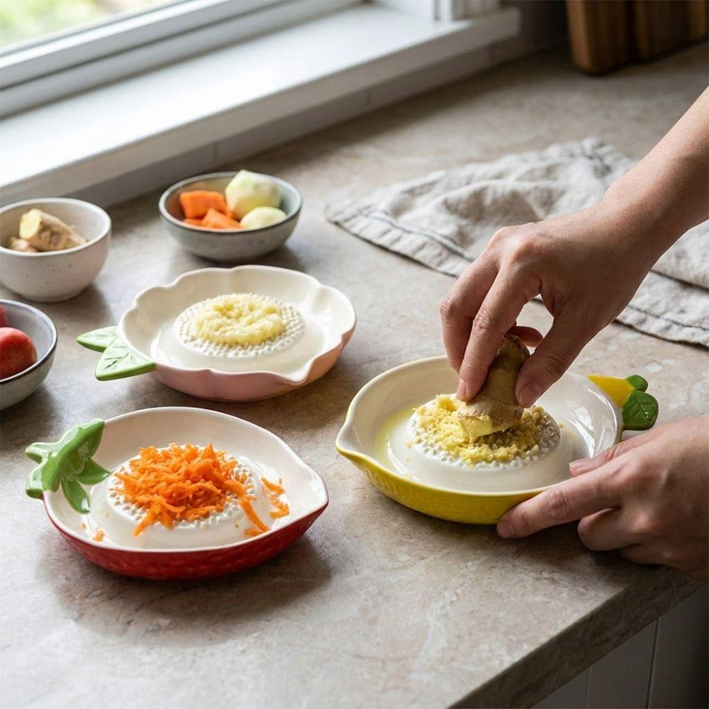 Raised Teeth Ceramic Grater Plate 2-in-1 Manual Garlic Masher Kitchen Puree Grater Restaurant