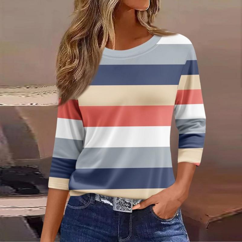 Women's Fashion Casual Round Neck 3/4 Sleeve Loose  Printed T-Shirt Ladies Top Dressy Tops for Women Trendy Womens Summer Tops