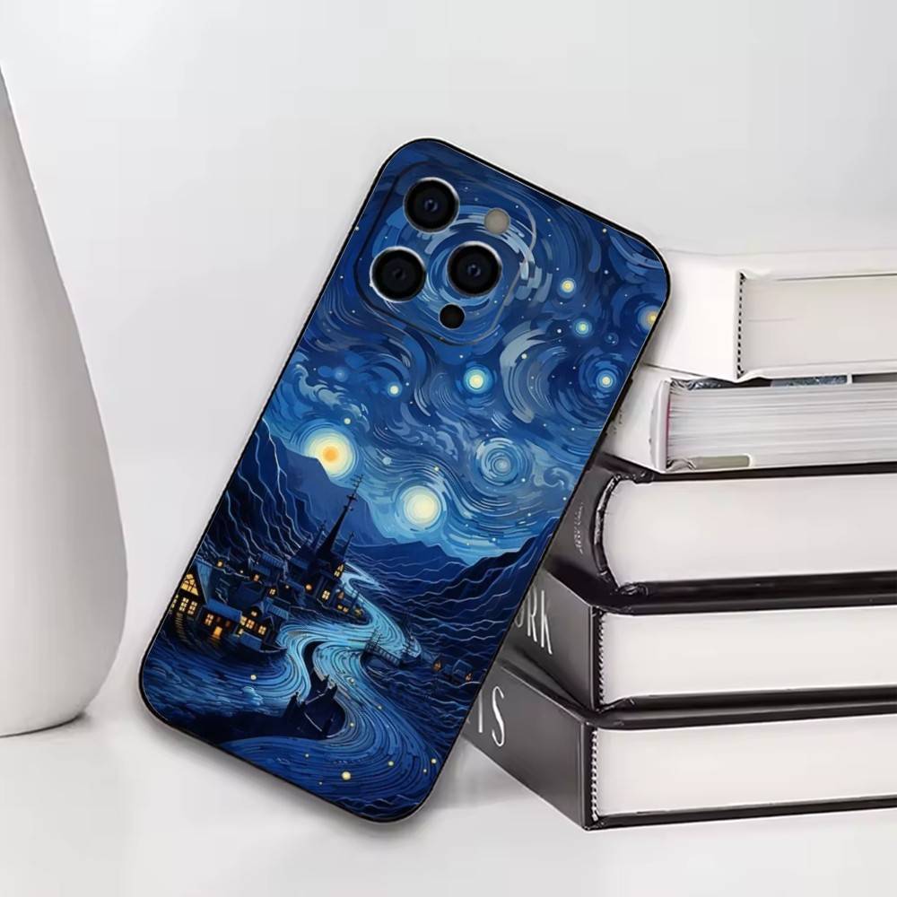 Art Van Gogh Starry Sky Phone Case For iPhone17,16,15,14,13,12,11 Plus,Pro Others Soft Black Cover