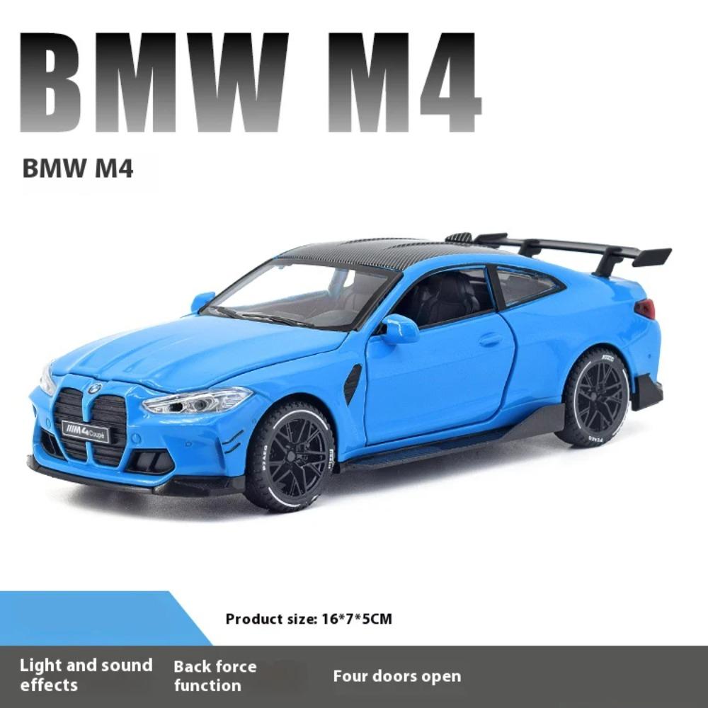 1/32 BMW M4 Coupe Sports Car Alloy Die Casting Metal Model Sound & Light Pull Back Toy Trendy Collect Ornament Boys Toy Present