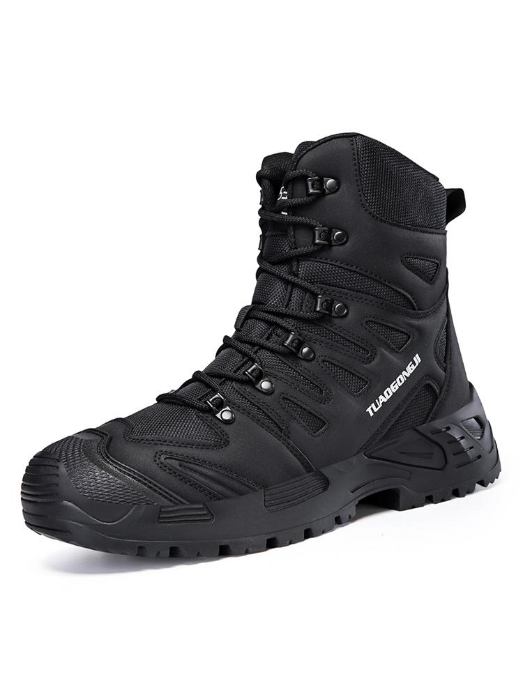 Men High-top Boots Outdoor Anti-slip Lace-up Combat Boots Men Comfortable Breathable Wear-resistant Thick-soled Hiking Shoes Men