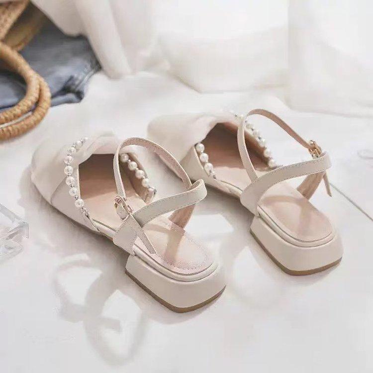 2025 Summer New Internet Celebrity Explosion Fashion Low Heel Flat Bottom with Skirt Shoes Bag Head Sandals Fairy Style