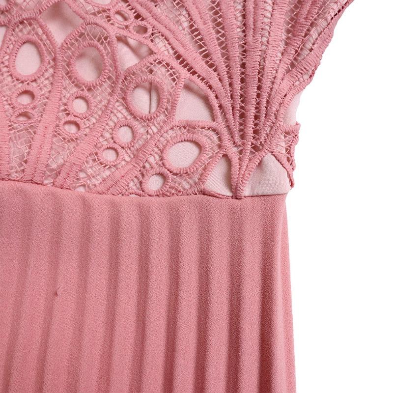 Women Plus Size Fashion Sexy Lace Crochet Hollow Out Pleated Midi Dress