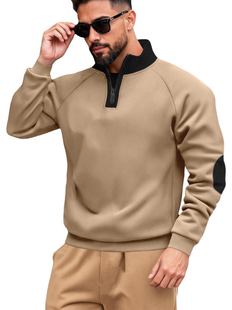 Pánská mikina Henley se stojáčkem, barevnými bloky, na zip, s výšivkou a dlouhým rukávem