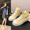Fashion 2025 Soft Women Niche Design Chunky Casual Sneaker High Top Canvas Shoes Student Convertible Two Way Wear Skate Shoes Thick Sole