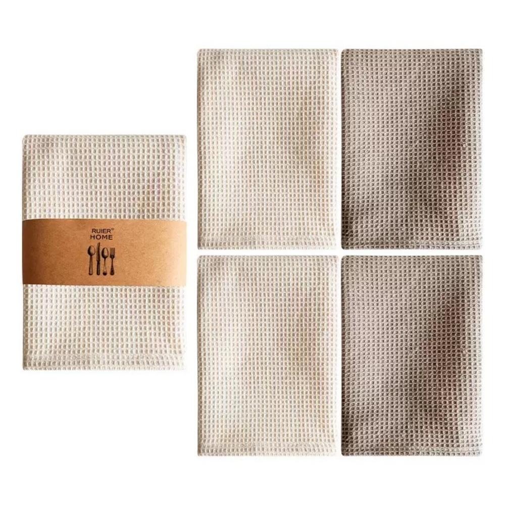 4pieces of Pure Cotton Waffle-pattern Face Towels, Dish Cloths, Tea Towels, Tablecloths, with Strong Water Absorption Capability
