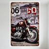Vintage Red Brown Motorcycle Metal Tin Sign with Rusty Background, Retro Text 'BOUTE 06' 'FOR ROUND BOYS ARCANCY' Wall Decor for