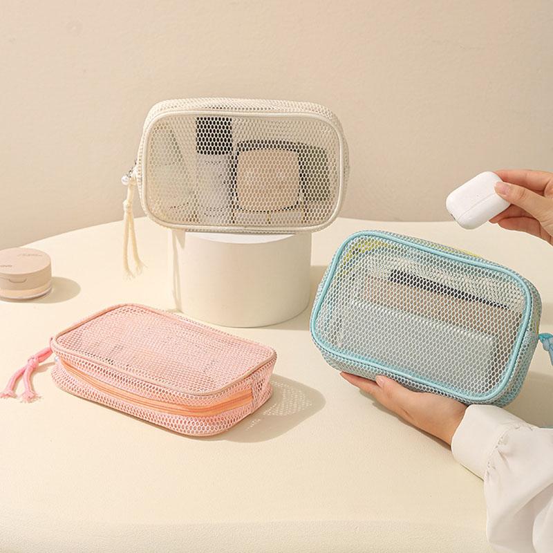 New Mesh Makeup Bag Candy Color Cosmetic Pouch Travel Toiletry Organizer for Women Pencil Case Portable Storage Bag