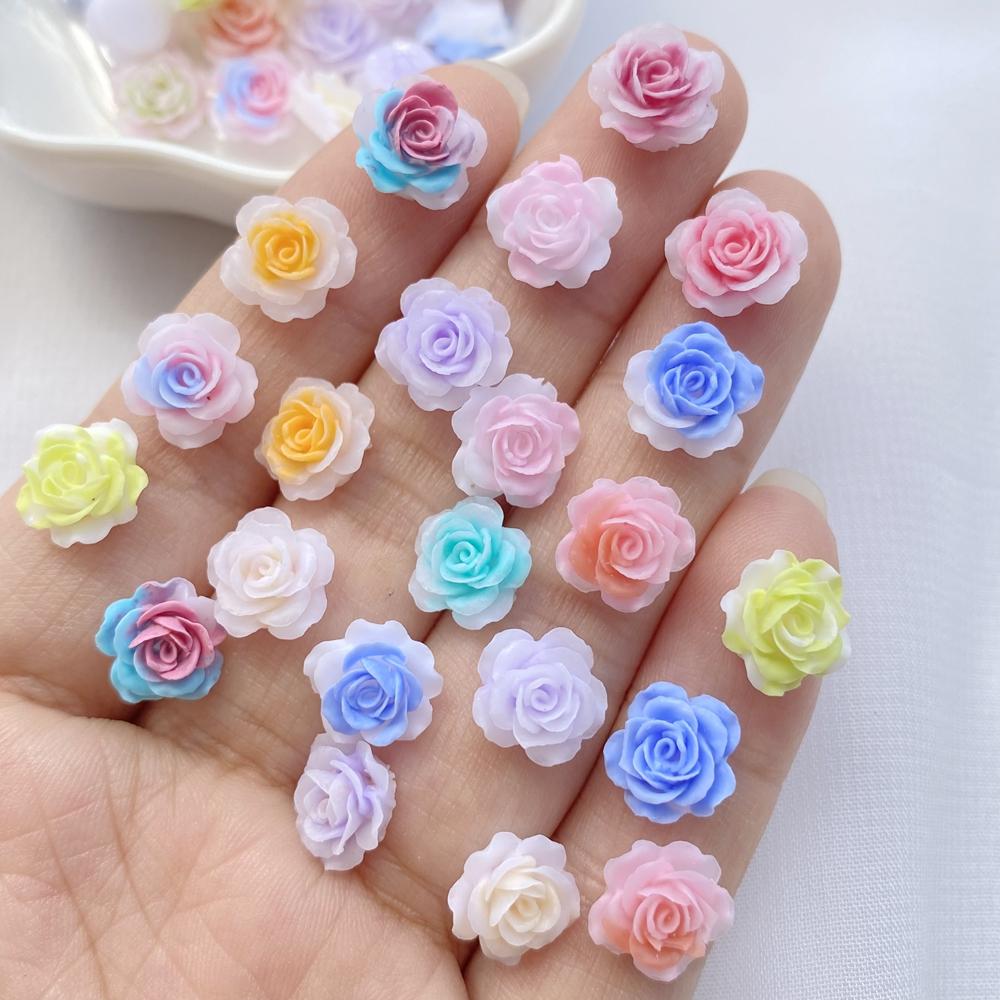 50Pcs New Cute Resin 10mm Mini Colorful Flowers Series Flat Back Manicure Parts Embellishments For Hair Bows Accessorie