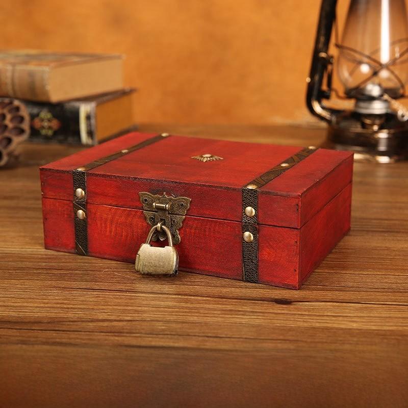 Gray Wooden Vintage Storage Box With Lock For Jewelry Organizer Decoration Home