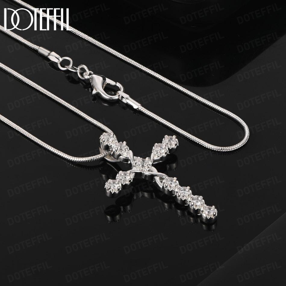 925 Sterling Silver Fashion Necklace With AAA Zircon Cross Pendant Jewelry