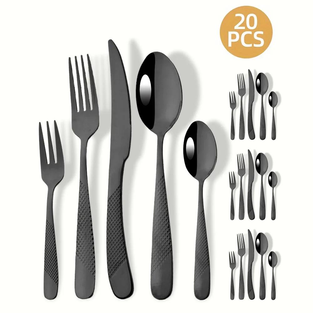20Pcs Stainless Steel Flatware Cutlery Set Dinner Gold Dinnerware Set Steak Knife Fruit Fork Spoon Kitchen Tableware Set