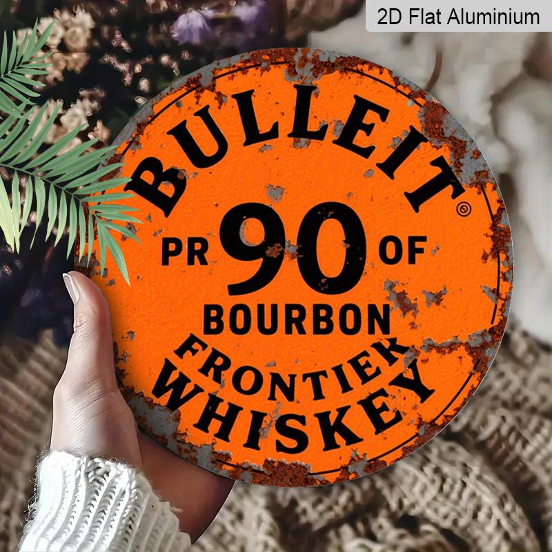 2D Flat - 1pc of Vintage Bulleit Bourbon Sign - Durable Aluminum Sign And Home Decor, Pre-Drilled, Weatherproof, No Electricity Needed, Perfect for