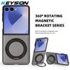 KEYSION 360° Rotating Magnetic Ring Stand PU Leather Case for MagSafe for Samsung Z Flip 7 5G 7 SE Wireless Charging Phone Cover