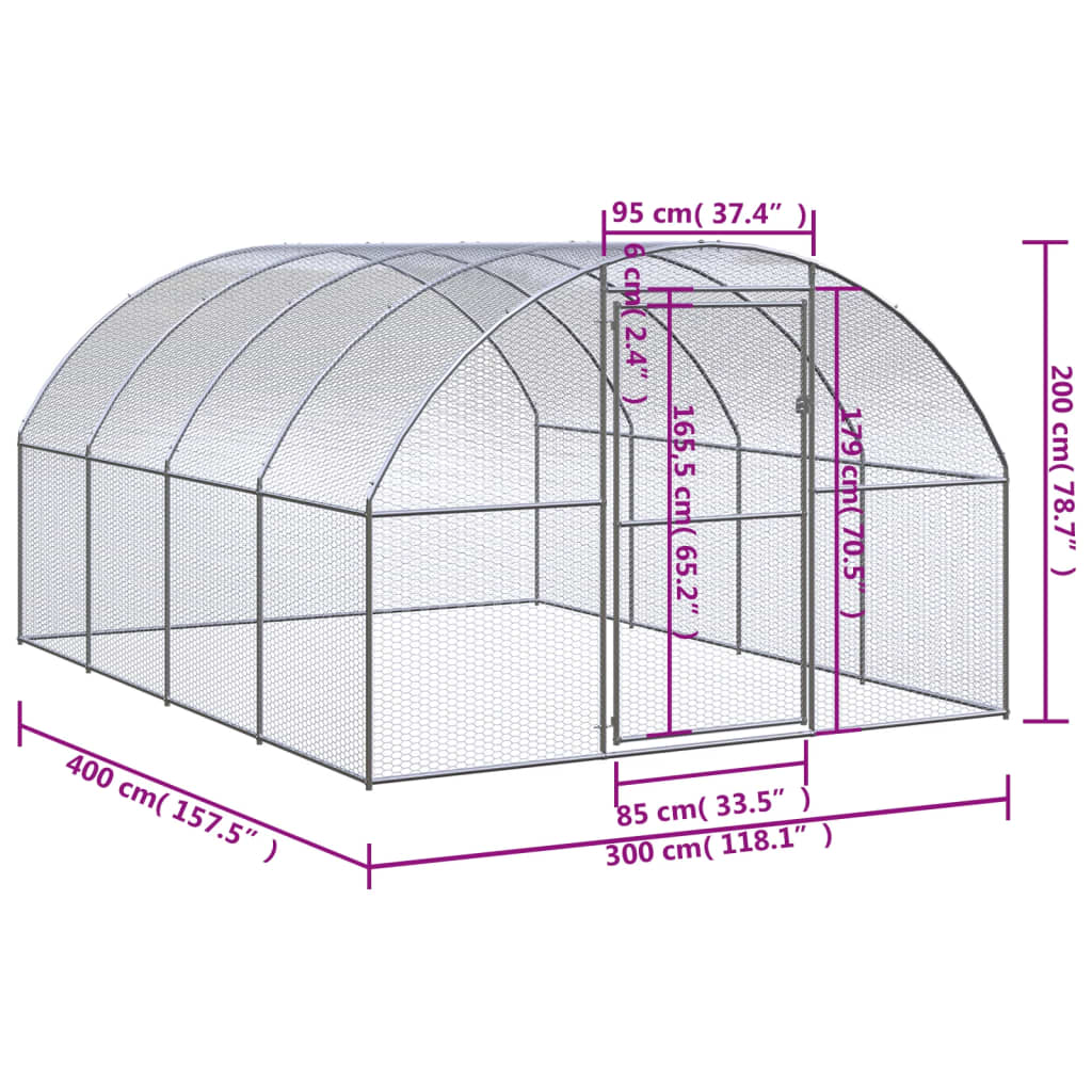 Vidaxl Outdoor Chicken Coop, 3X4X2 M, Galvanized Steel
