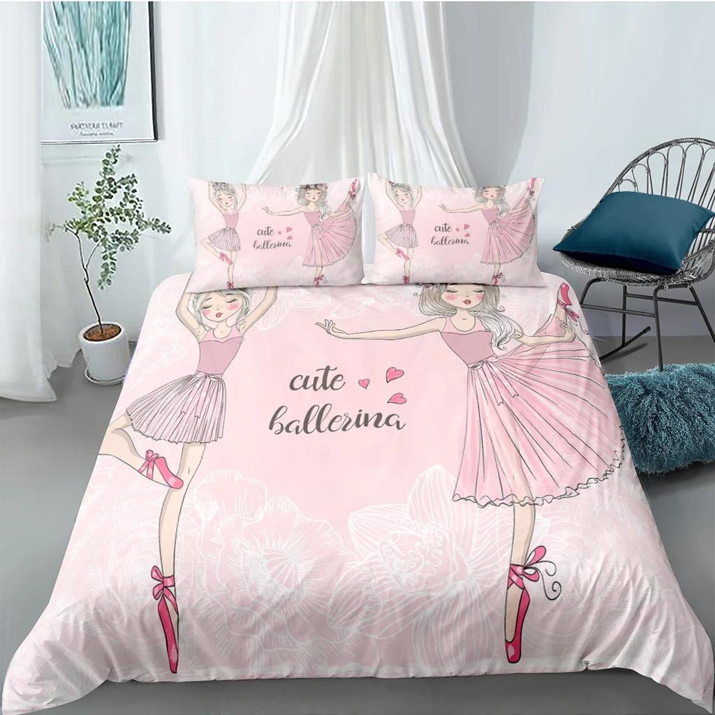 Dancing Girl Duvet Cover Ballet Girls Bedding Set Home Textile Bedclothes Soft Girly Comforter Cover Queen/King Size for Kids