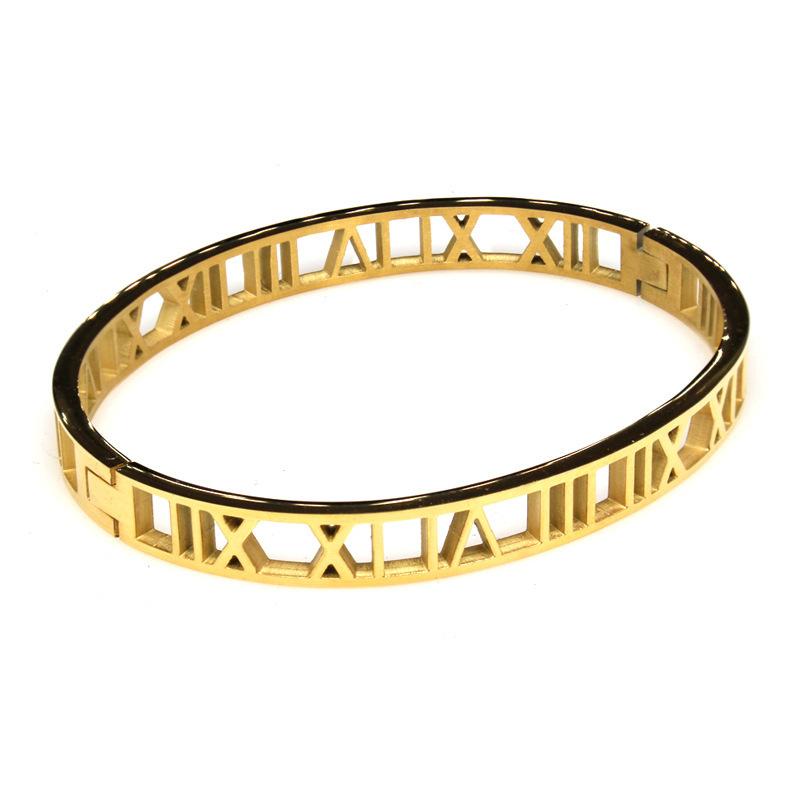New Simple Korean Style Fashionable Roman Numeral Titanium Steel Bracelet Hollow Bracelet Couple Bracelet