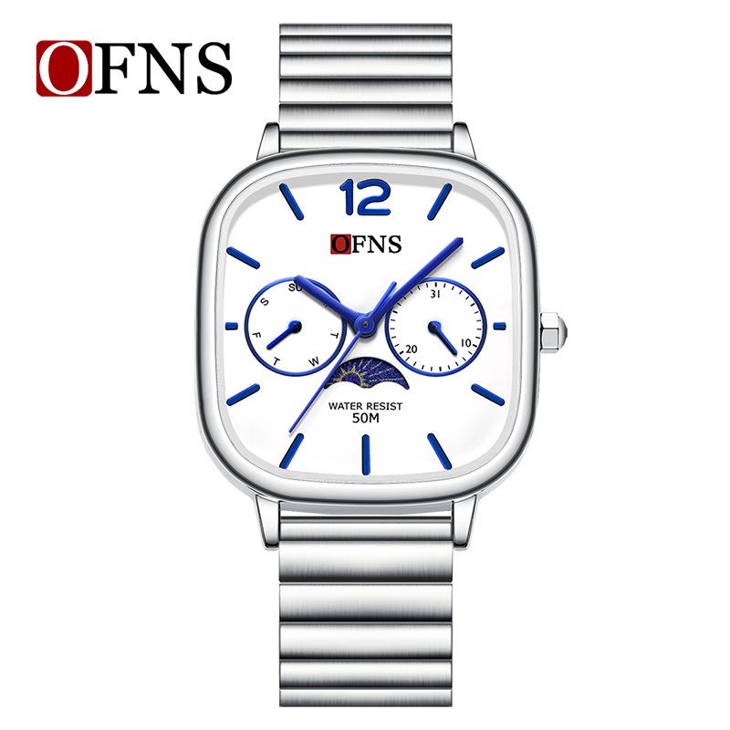 Oufanny Elegant Moon Phase Square Waterproof Watch for Men and Women - High-End Quartz Wristwatch
