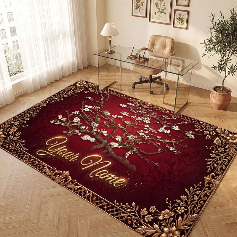 Decorative Artwork Theme Crystal Velvet Floor Rug Personalized Custom Name Text Warm Carpet Home Decoration