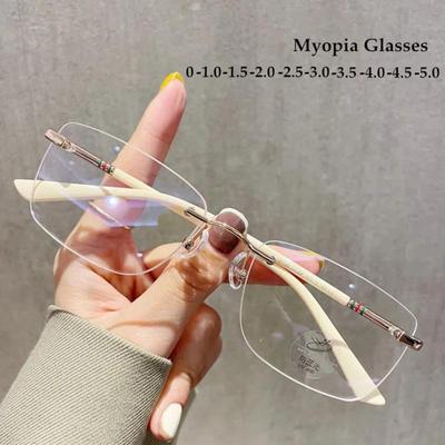 Trendy Rimless rektangel Myopia briller for kvinner Menn Classic Sqaure Anti Blue Light Ferdige reseptbelagte briller