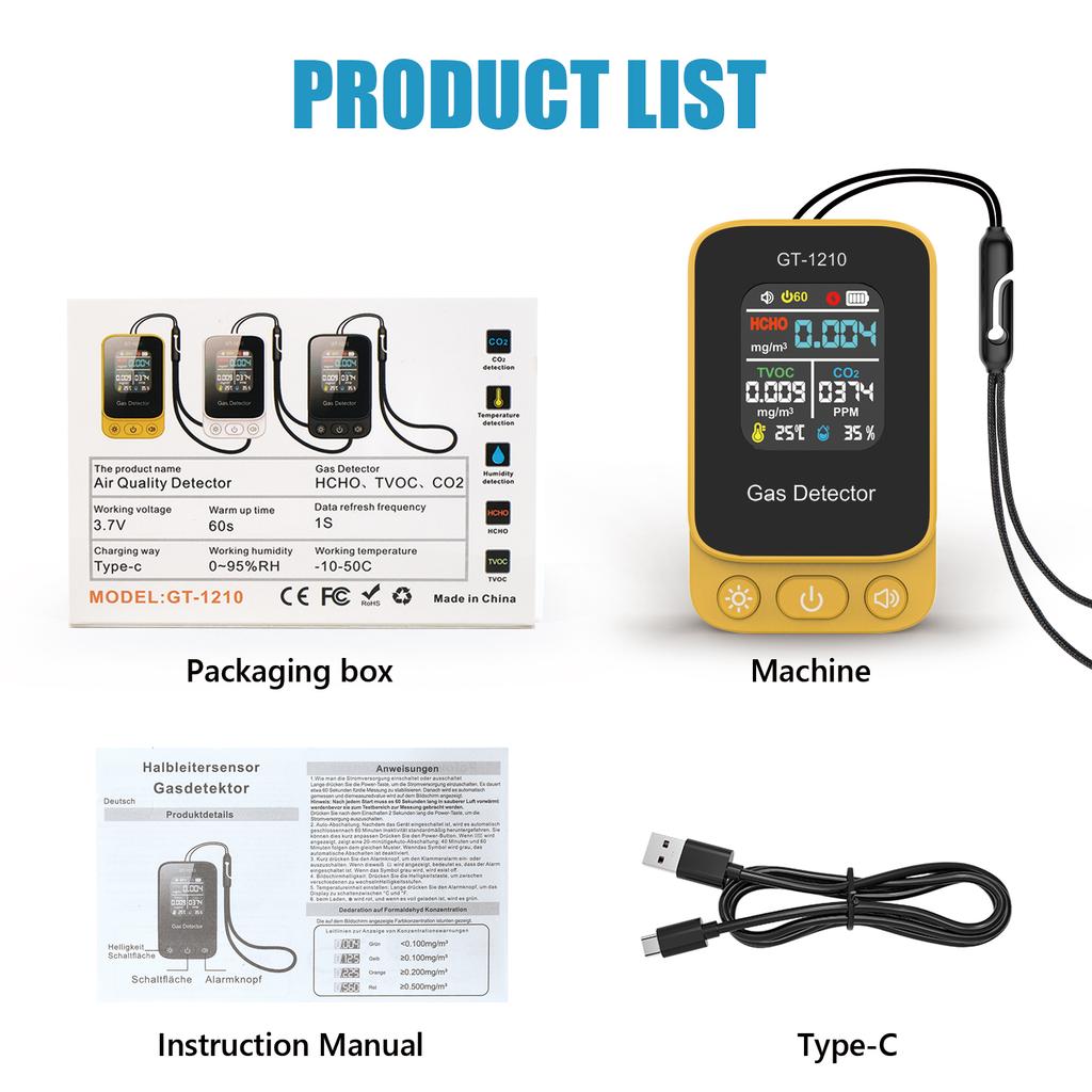 Mini 5 In 1 Air Quality Monitor CO2 HCHO TVOC Tester Temperature Humidity Meter Carbon Dioxide Detector For Indoor and Travel