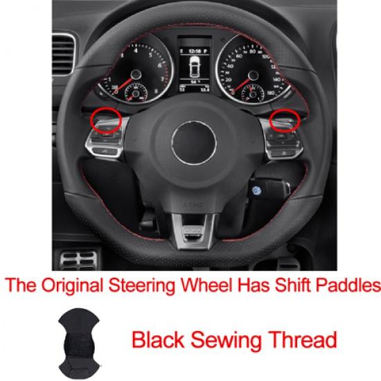 HuiER Hand Sewing Car Steering Wheel Cover Red Marker For Volkswagen Golf 6 GTI MK6 VW Polo GTI Scirocco R Passat CC R-Line