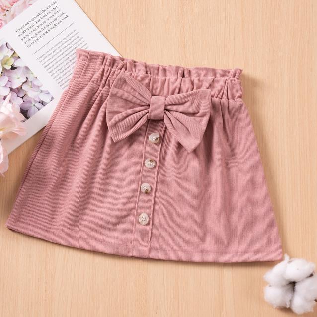 Girls' Corduroy Half Length Skirt Sweet Children's Wear Bow Skirt Short Skirt Elastic Waist Versatile